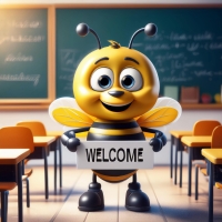 Bee with a welcome sign